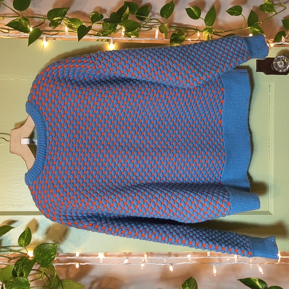 Women's H&M Bulky Heavy Football Crew Sweater Orange Blue M - Picture 13 of 13